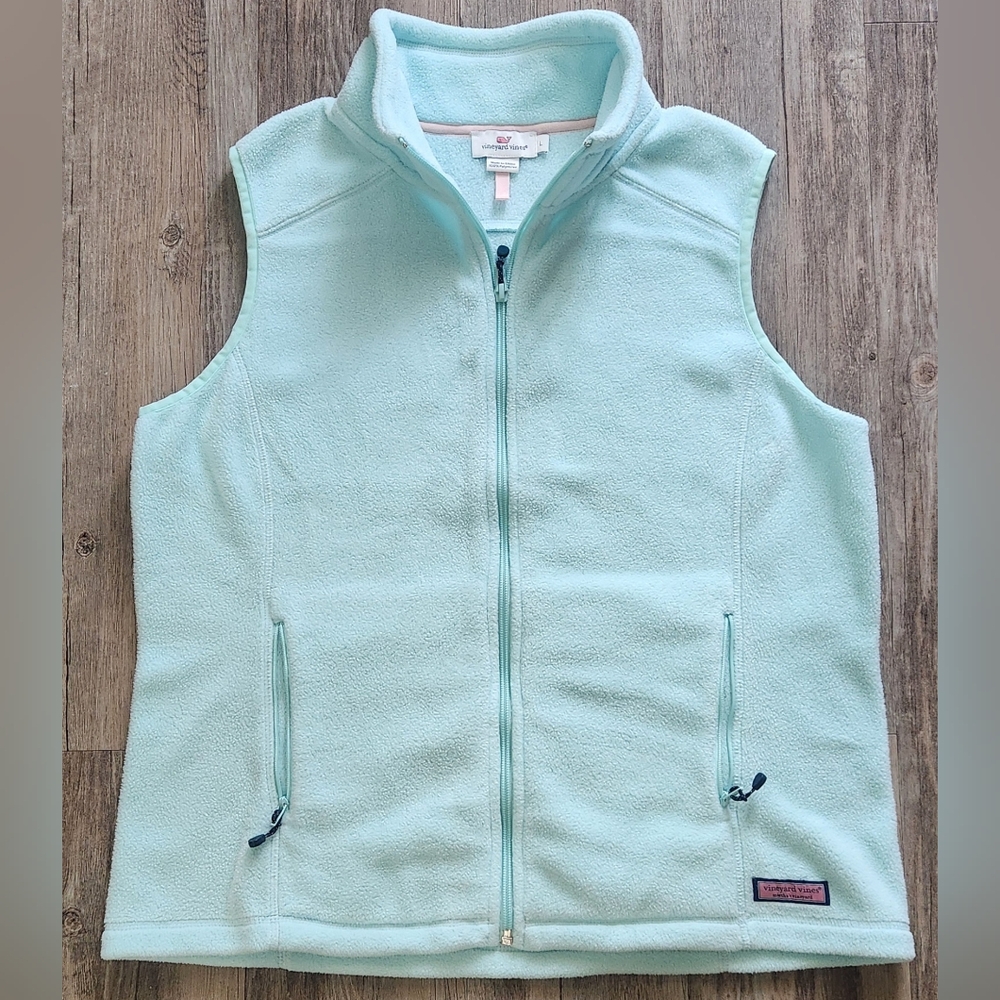 Vineyard Vines Women's Fleece Full Zip Vest Light Teal size Large